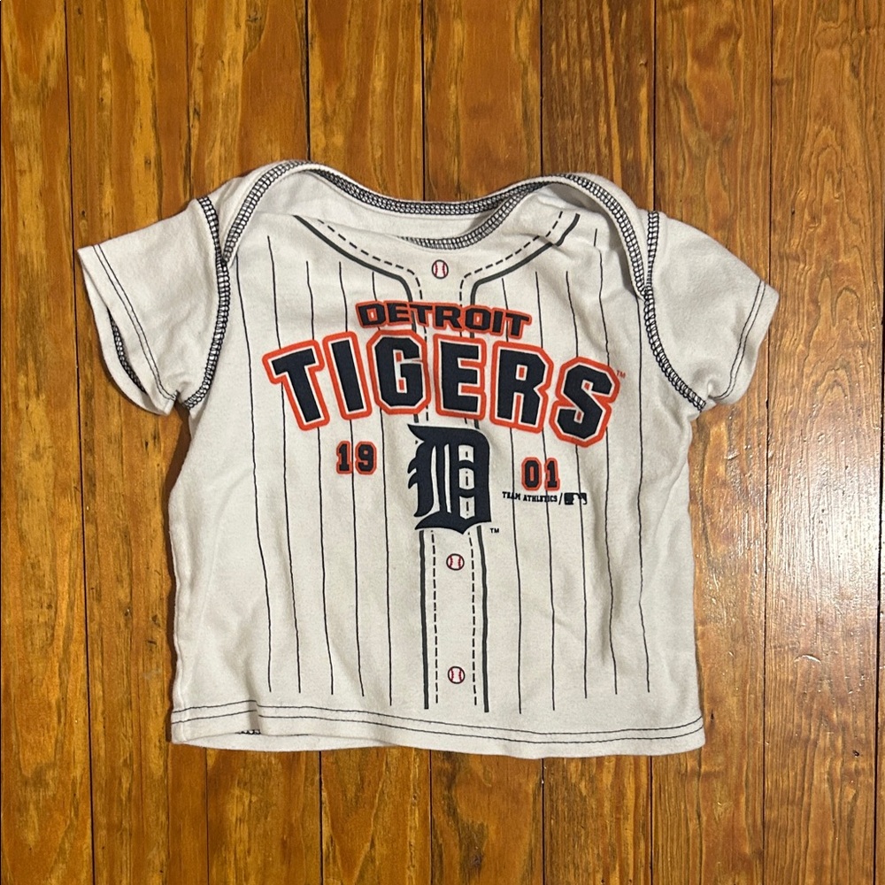 Kids Detroit Tigers Striped Tee - White and blue - 24M